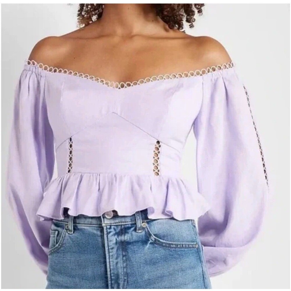 Express Off‎ Shoulder Corset Peplum Crop Top Blouse Purple  Cutout Rings Size S